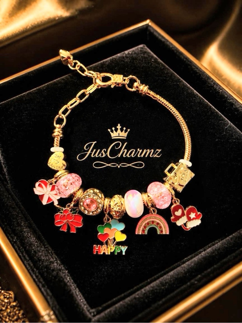 Pink Charm Bracelet - Happy Rainbow Gold-Tone Women's Jewelry